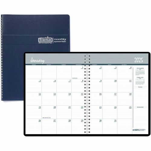 Recycled Ruled Monthly Planner: 24 Sheets, Blue Paper